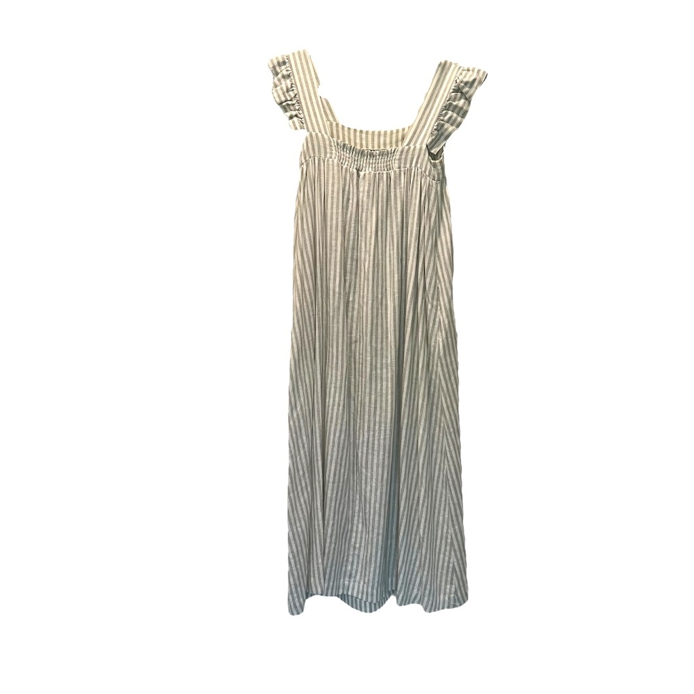 A New Day Linen Midi Dress Small White/Sage Green Striped | Chic & Breezy